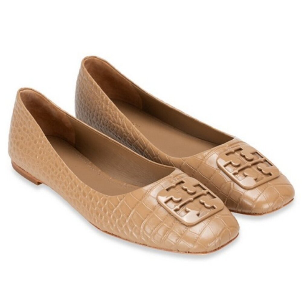 💕TORY BURCH💕 Georgia Ballet Flat Croc Embossed Leather Almond Flour 10.5 NWOT